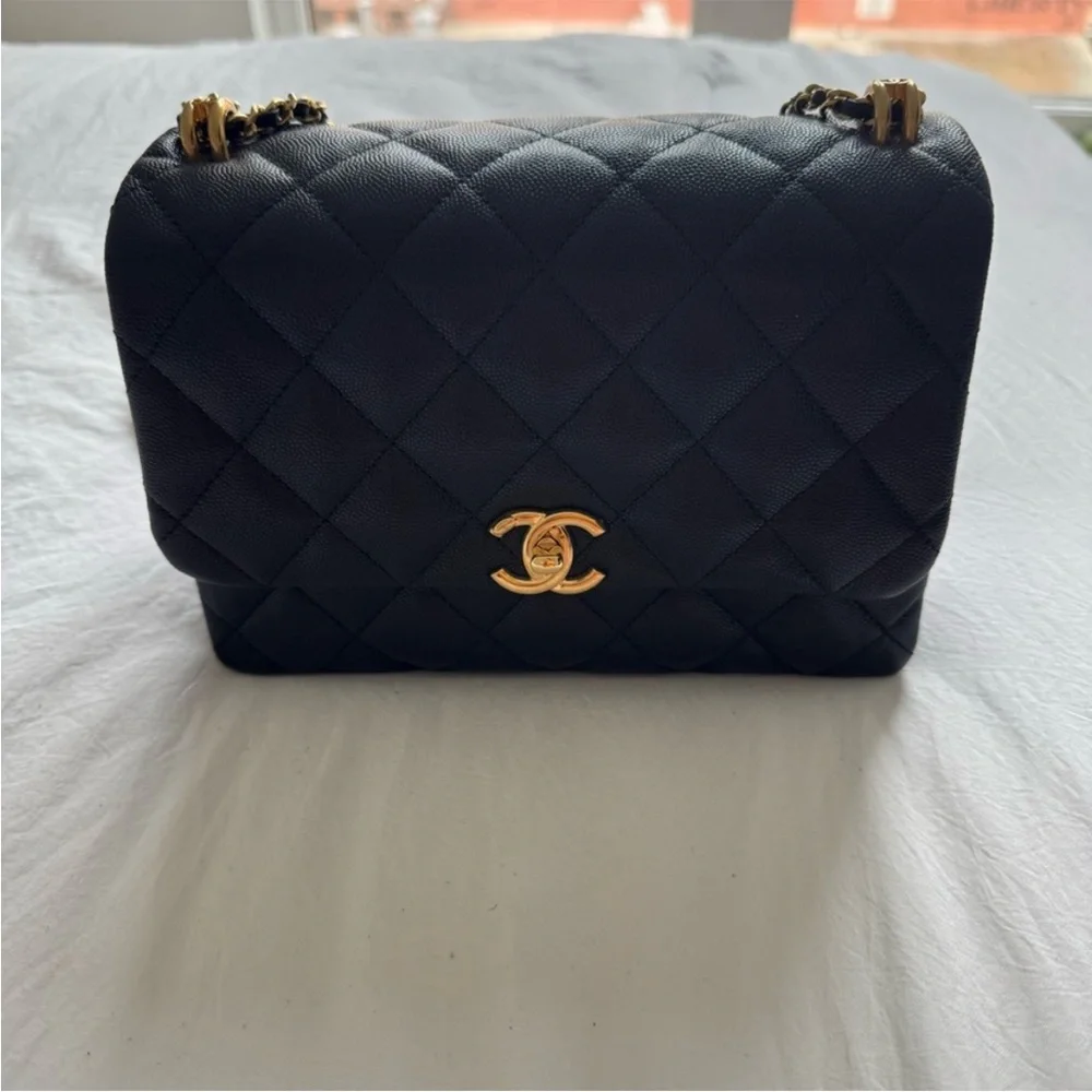 Chanel small Coco First bag black quilted caviar leather